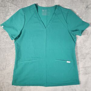 FIGS Casma Women's Large Green V-Neck Scrub Top for Nurse Medical Hygienist